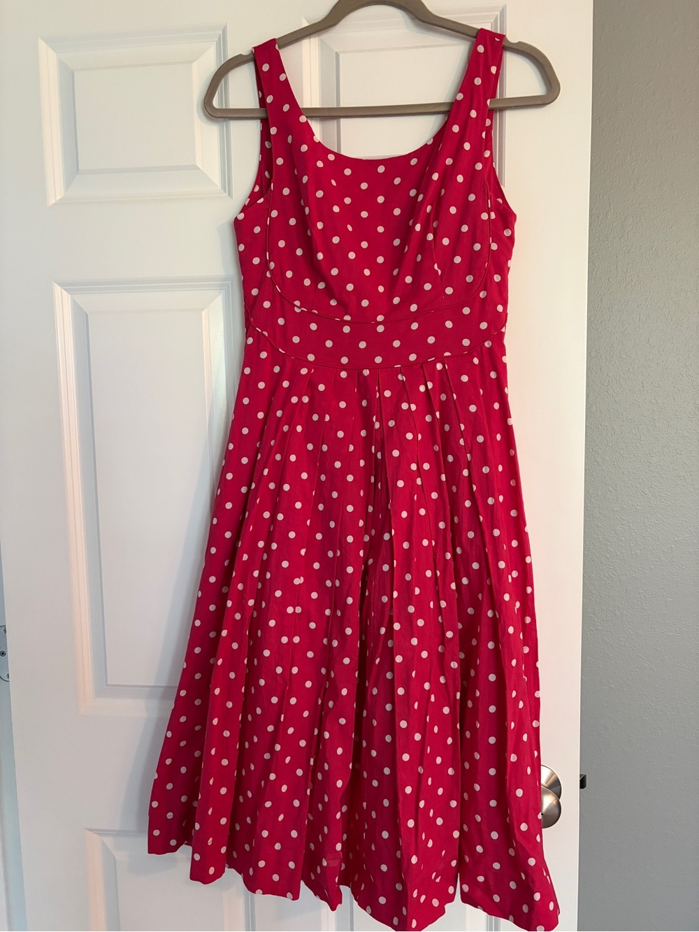 Emily and Fin Isobel Pink and White Polka Dot Sleeveless Fit-and-Flare Dress